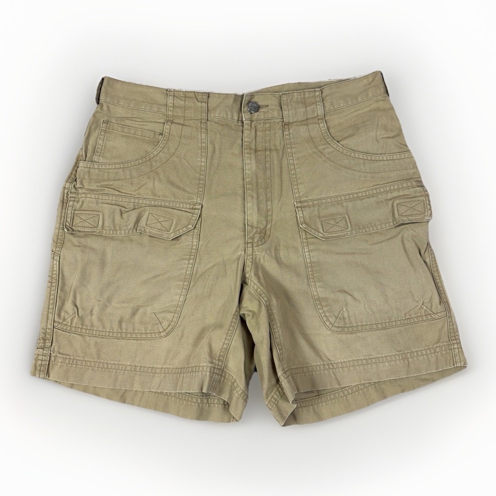 REI Explorer Cargo Shorts Mens 33 Khaki Tan Cotton Canvas Hiking Outdoor